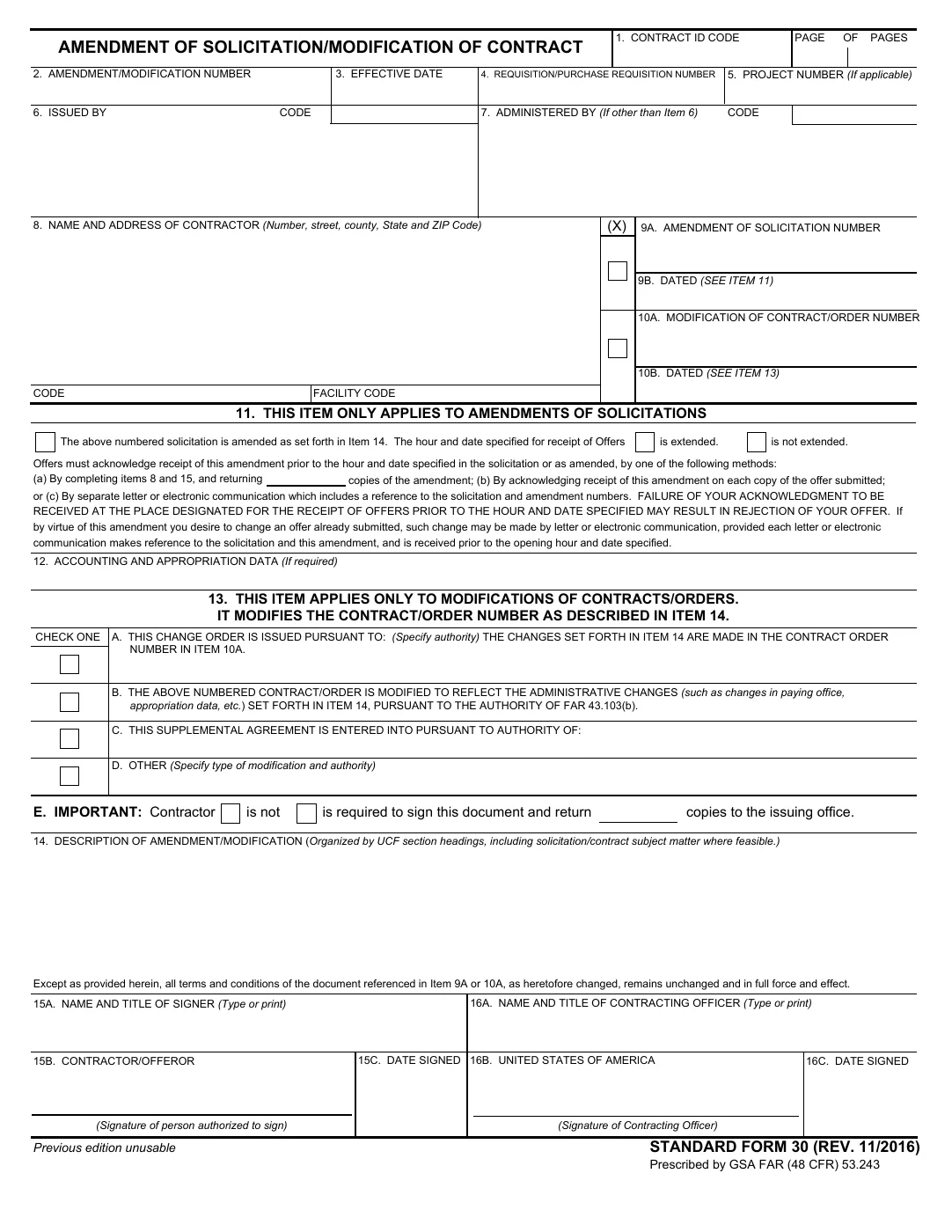 SF 30, page 1 of the official blank form