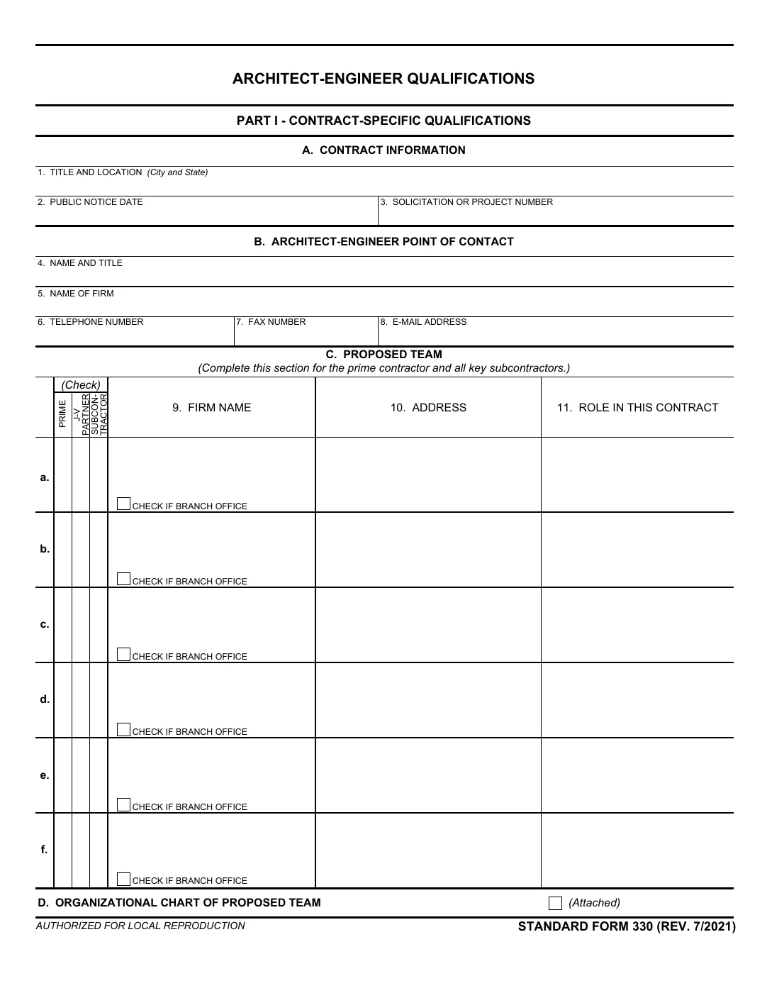 SF 330, page 9 of the official blank form