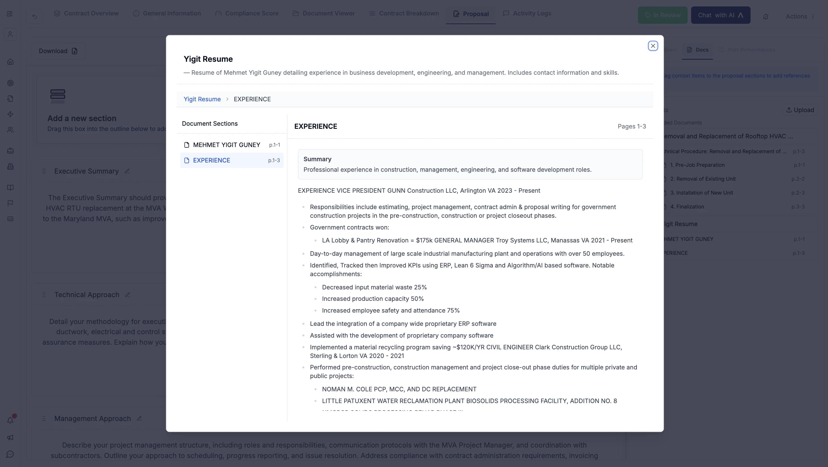 Image showing the option to upload entity documents, like capability statements and pricing sheets, for tailored insights from CLEATUS.