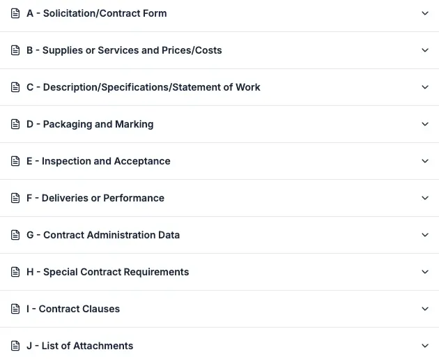 Standardized contract breakdown showing federal, state, and local contracts in uniform format