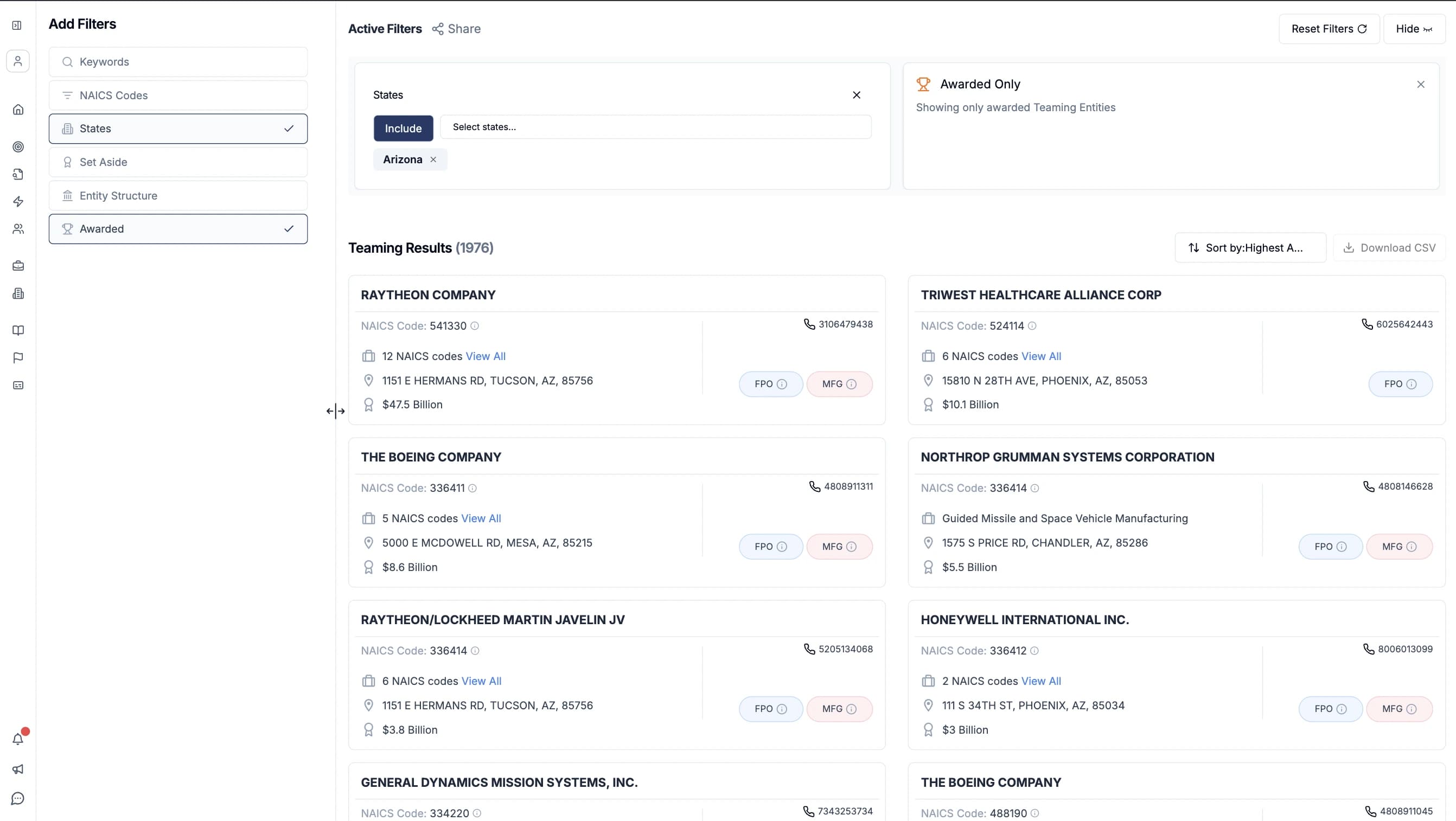 CLEATUS interface showing advanced contractor search and filtering options.
