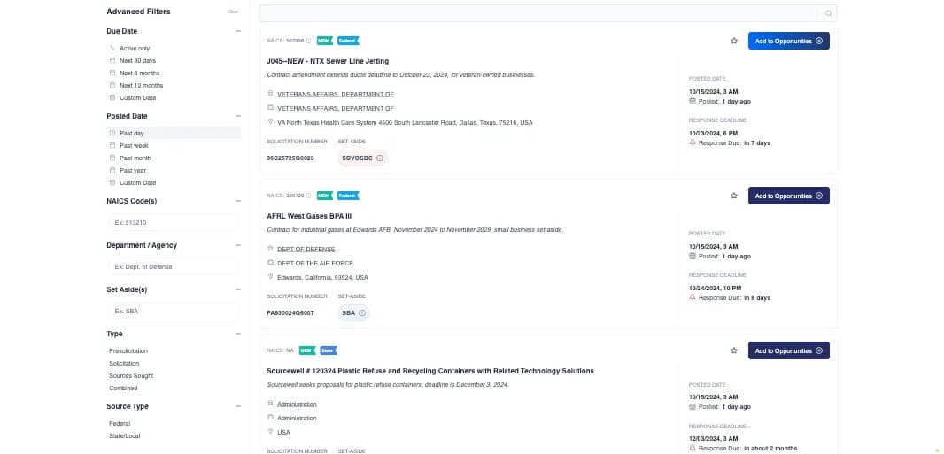 Image of CLEATUS advanced contract search interface