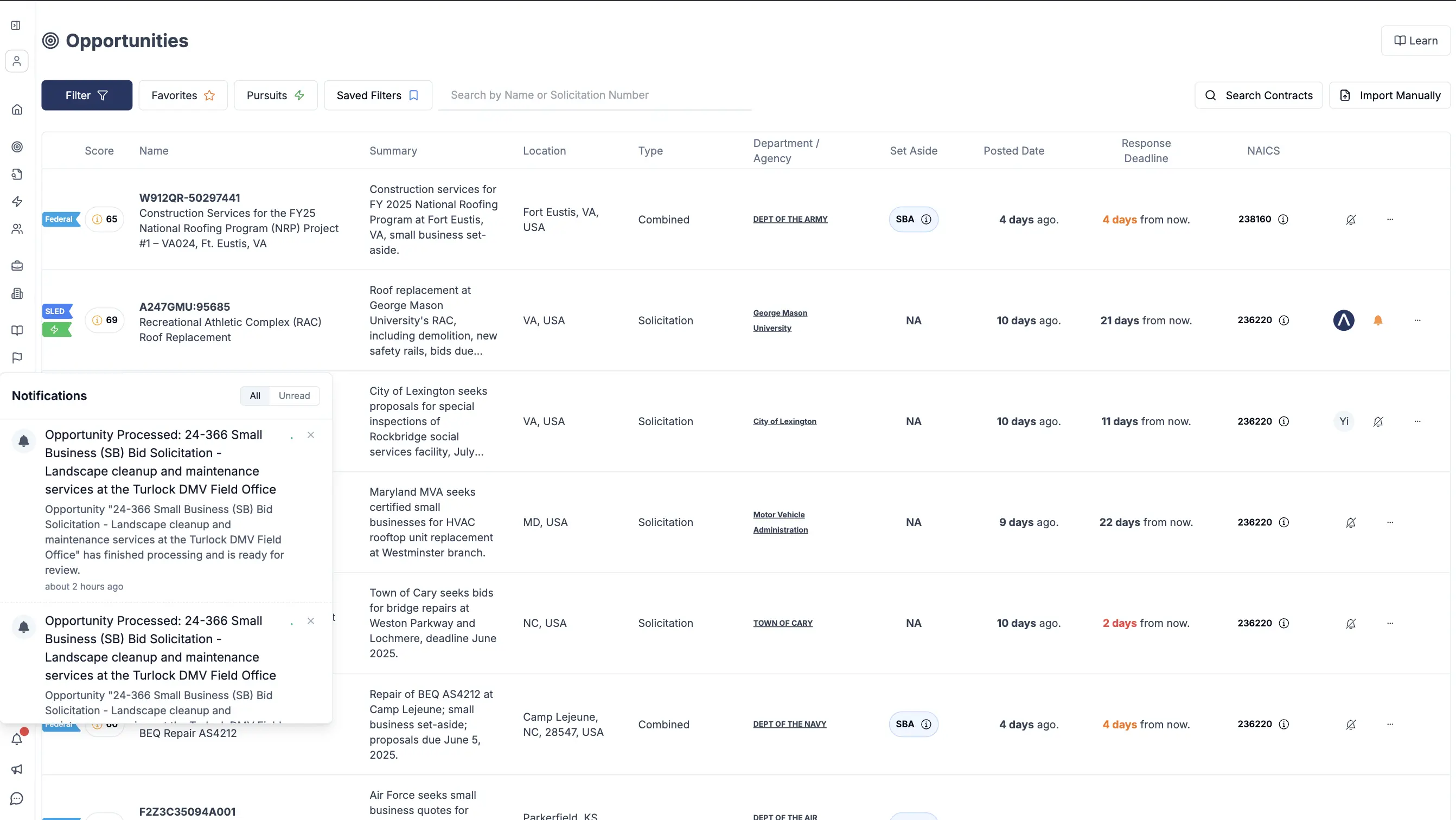 Image showing CLEATUS AI matching capabilities for government contracts