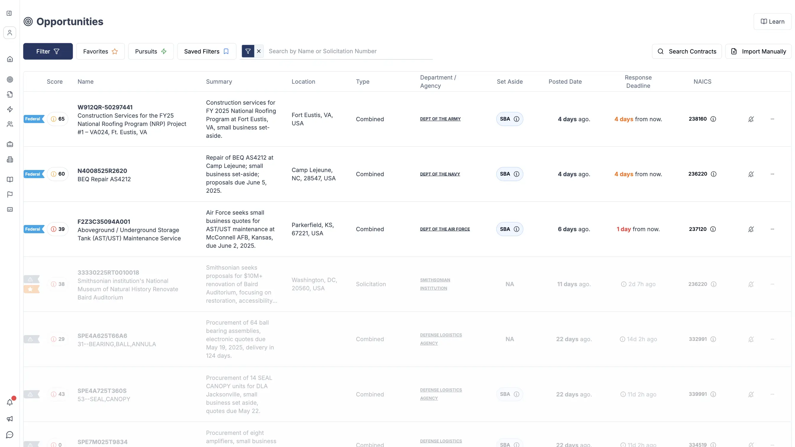 CLEATUS interface showing AI-matched federal contract opportunities.