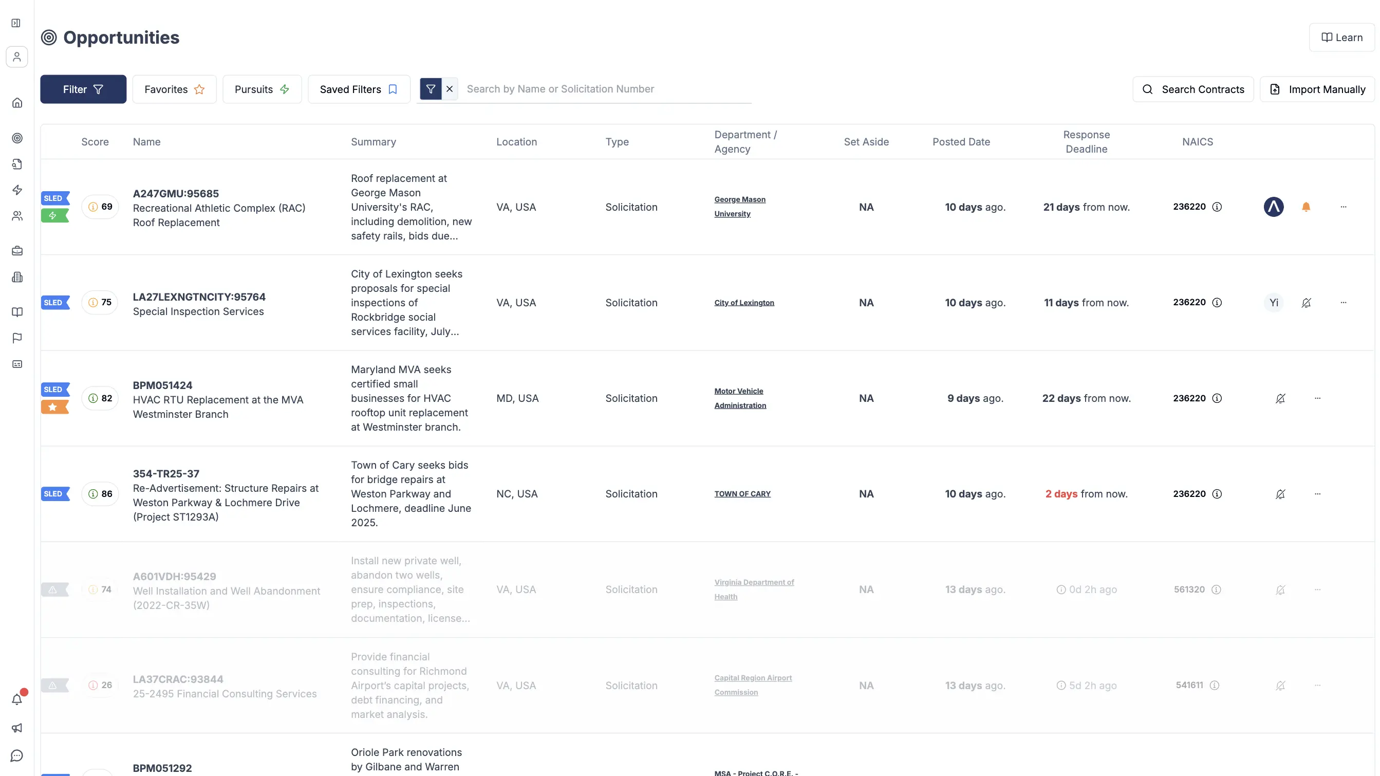 Image of the state and local opportunities that CLEATUS found that aligns with your business.