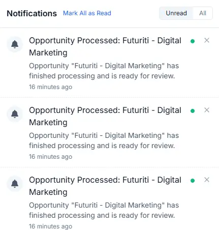 CLEATUS real-time notification system for government contract pursuits