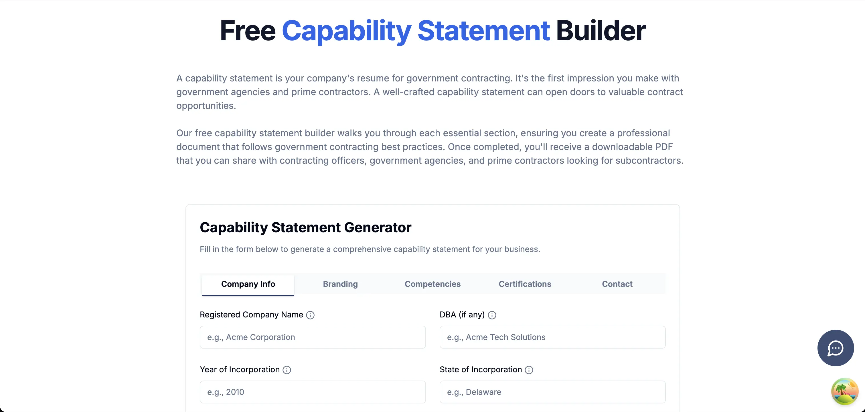 Capability Statement Builder