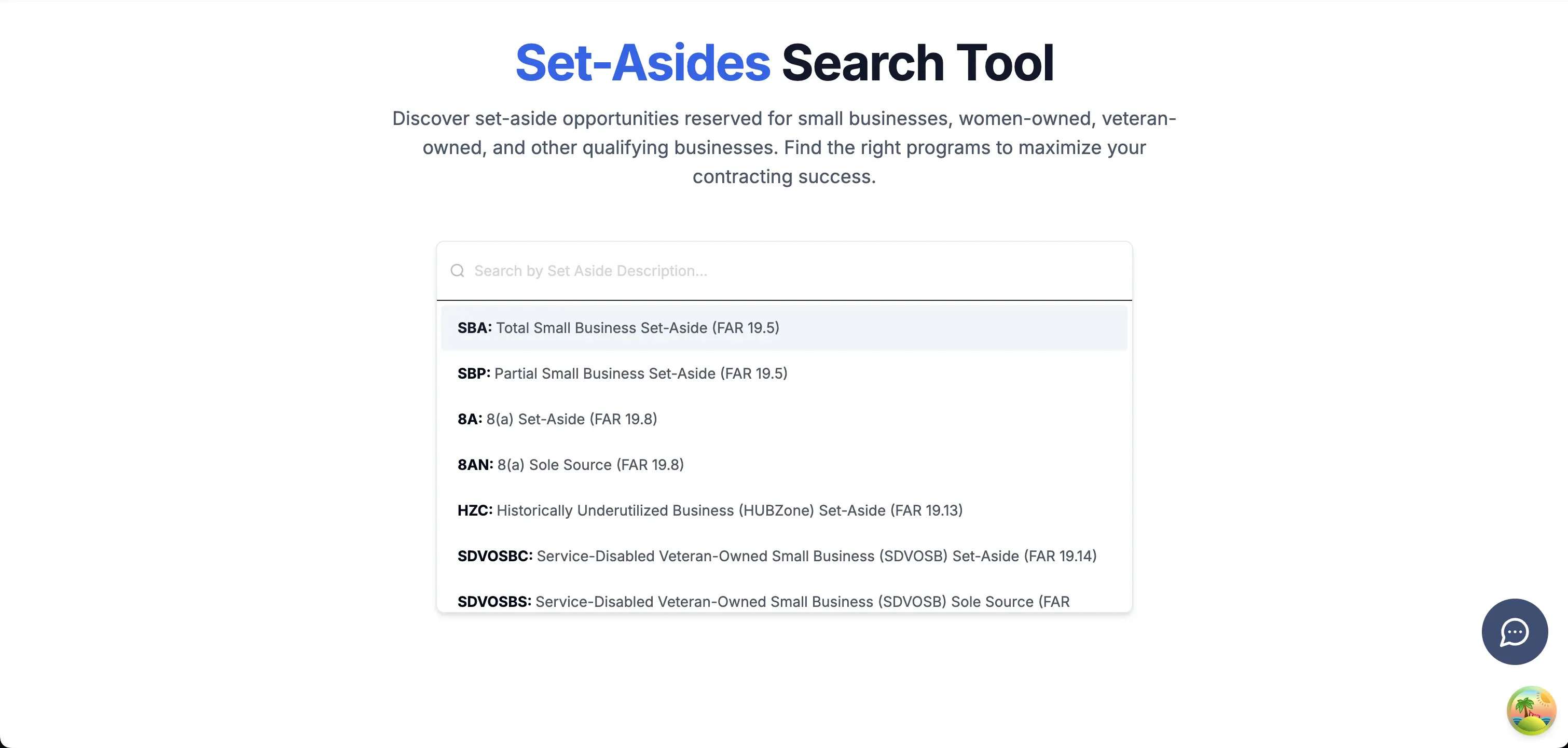 Set-Asides Search Tool