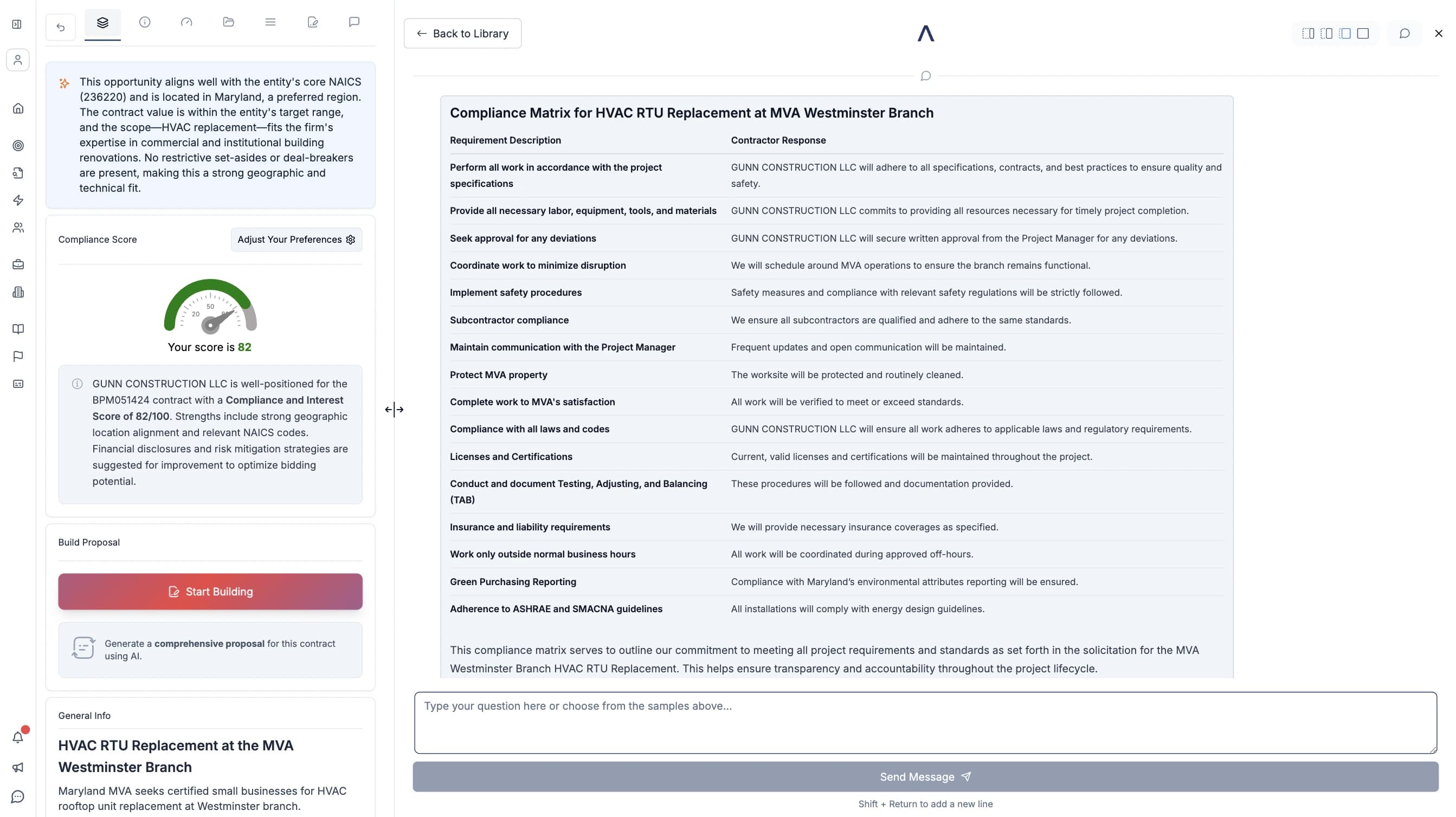 CLEATUS compliance matrix aligning your business capabilities with contract requirements for better bidding decisions.