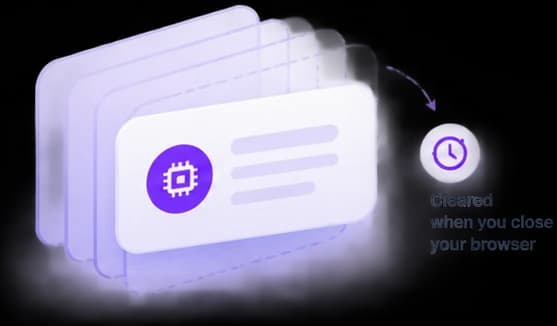 A stack of cards holding a memory chip, with a clock badge reading "Cleared when you close your browser".