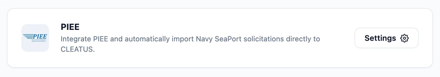 CLEATUS PIEE integration showing automated SeaPort NxG task order delivery