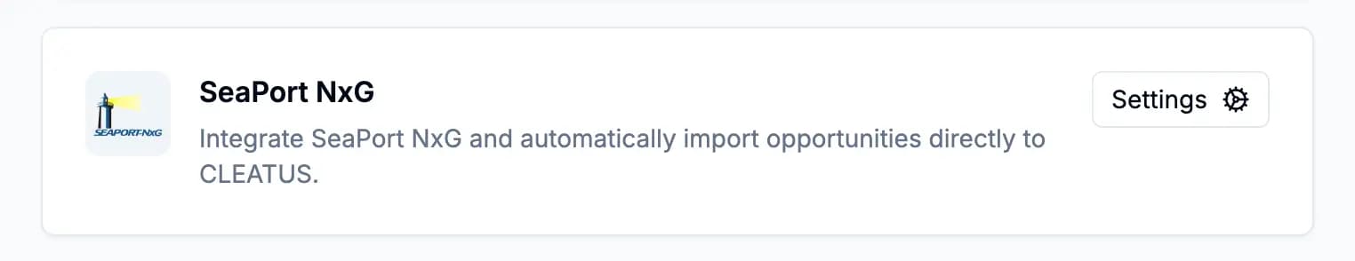 CLEATUS SeaPort NxG integration showing automated opportunity delivery