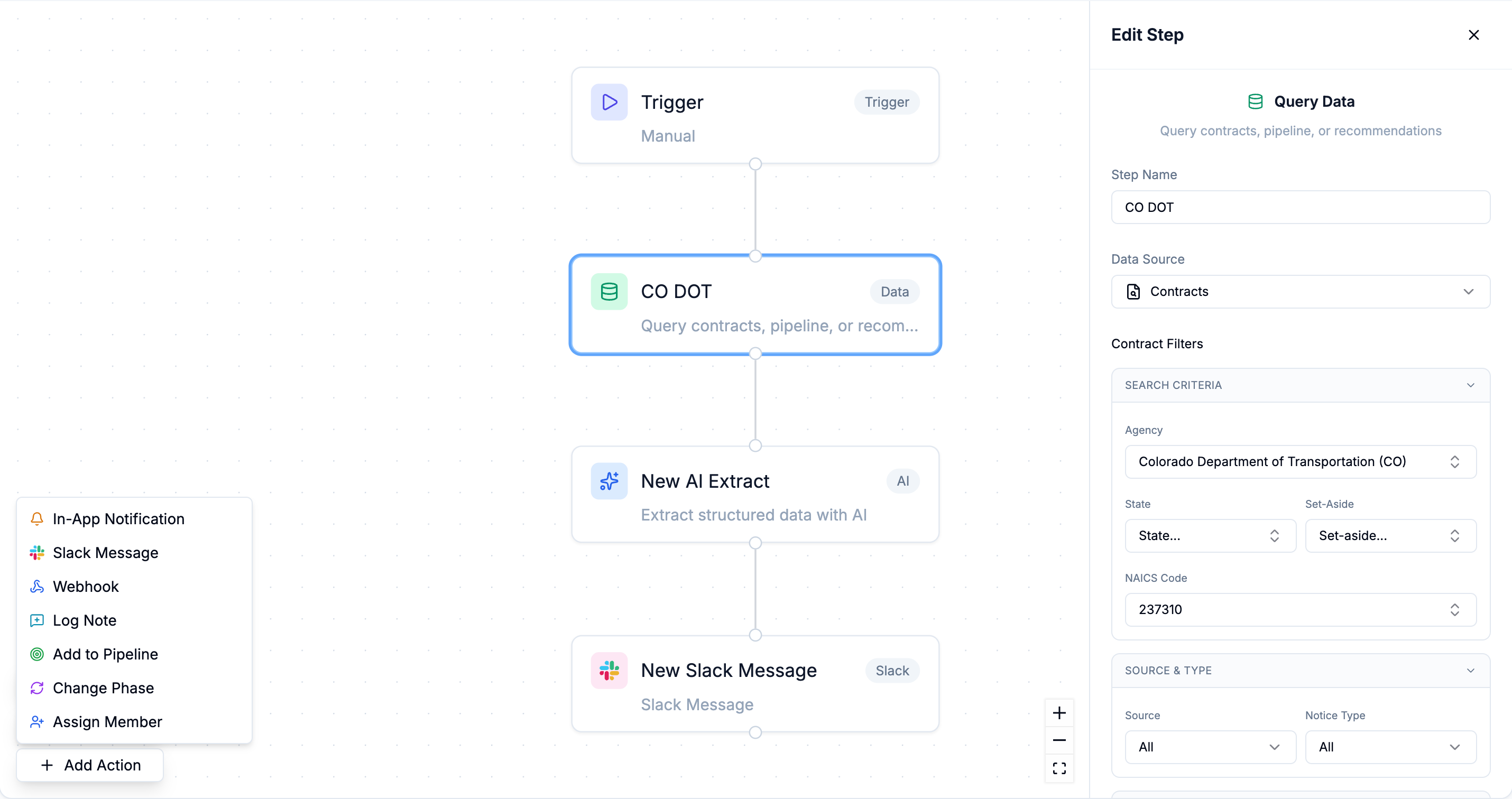 The CLEATUS Workflows visual builder — drag nodes onto a canvas, configure each step, and connect them into automated sequences