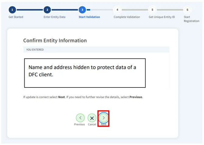 Step 28: Confirm Entity Information