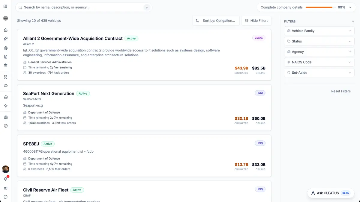 Government Pages for Contracting Vehicles Are Live π