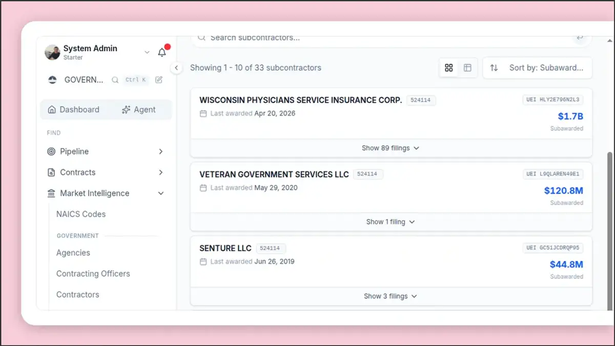 See the full subcontract breakdown behind any federal award 🔗